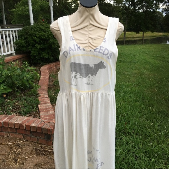 Vintage 80’s Country Farm Prairie Style Flour Sack Maxi Dress  BOHO FESTIVAL - Picture 6 of 15